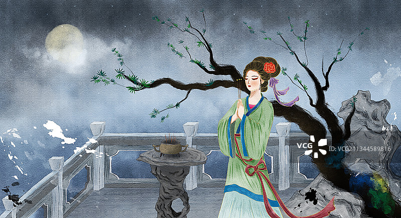 貂蝉拜月图片素材