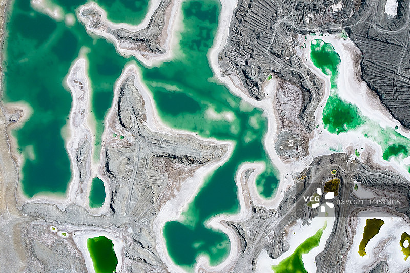 正上方视角航拍青海大柴旦翡翠湖图片素材