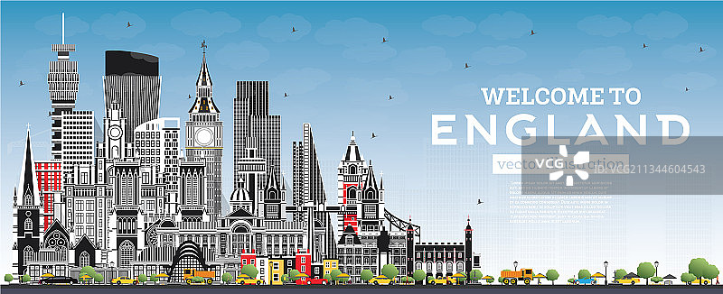欢迎来到英格兰城市天际线（灰色）图片素材