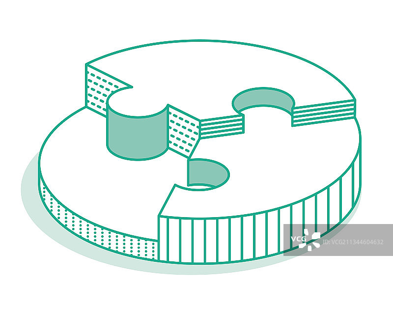 2.5D绿色圆形三片拼图图片素材