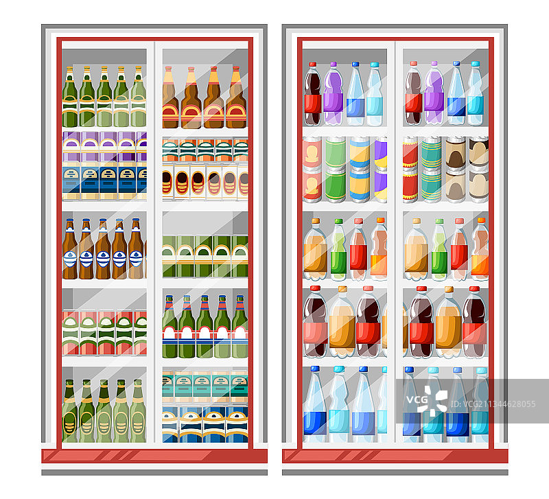 装满饮料瓶的冰箱图片素材