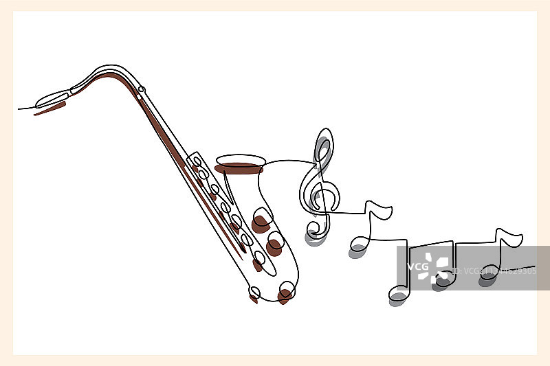 萨克斯管乐器的连续线条画图片素材