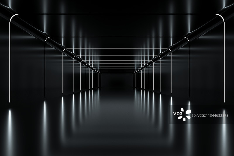 简洁灯光照亮的室内空间，三维图形图片素材