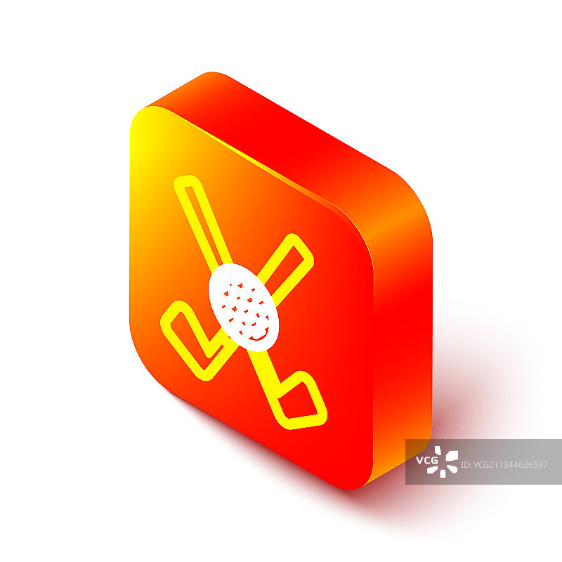 2.5D线条高尔夫球杆和球交叉图标图片素材