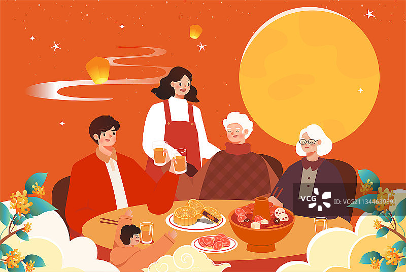 中秋团圆饭插画图片素材