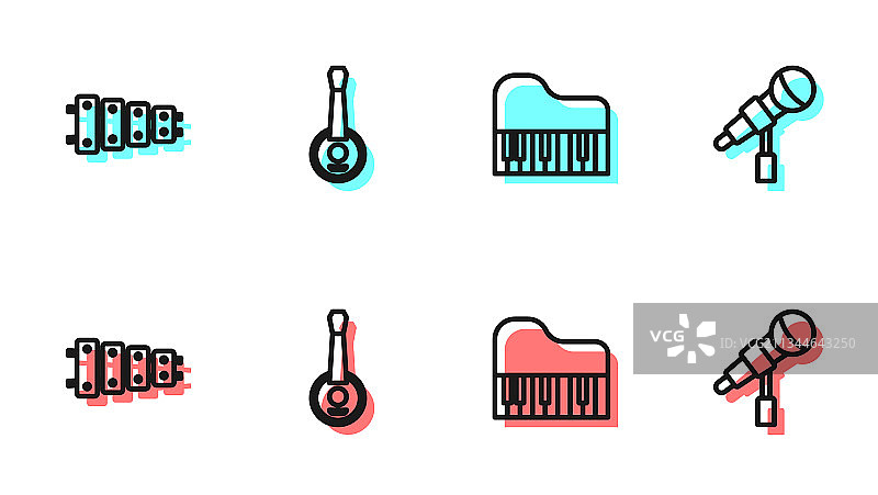 三角钢琴、木琴和班卓琴图片素材