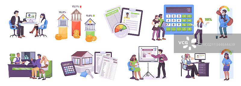 银行服务扁平化合集图片素材