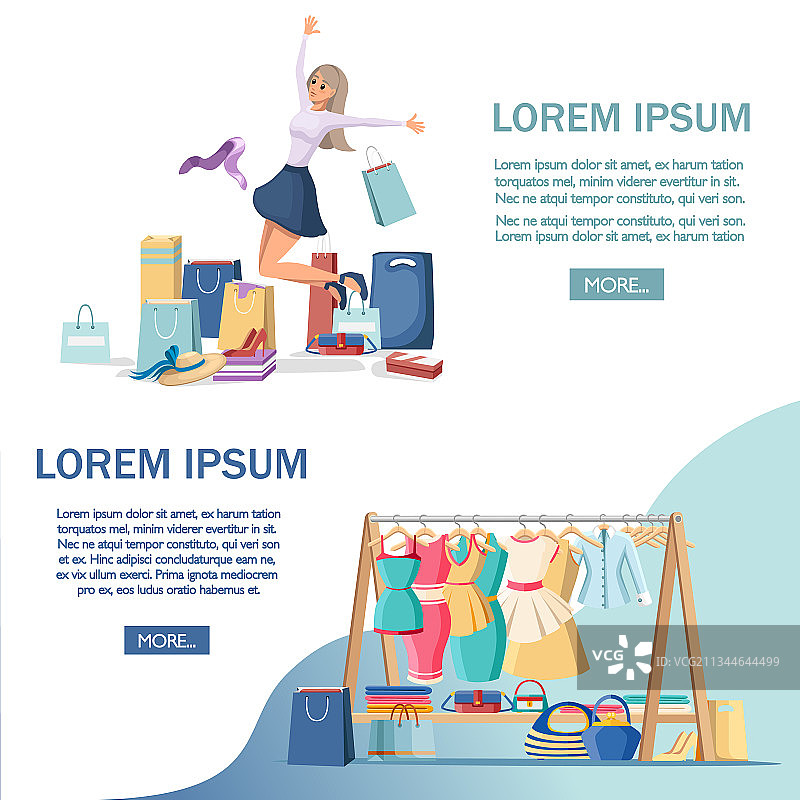 白色背景上拿着彩色购物纸袋的快乐女性图片素材