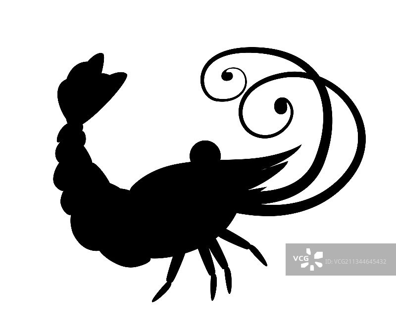 可爱卡通虾黑色剪影动物图片素材