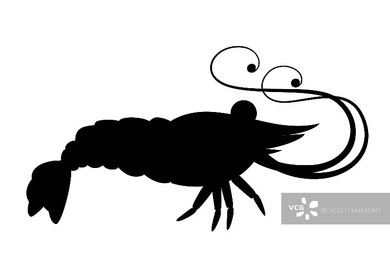 可爱卡通虾黑色剪影动物图片素材