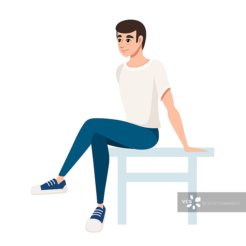 坐在白色椅子上的男子，身穿白色T恤图片素材