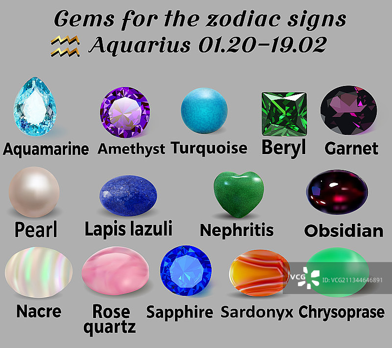 水瓶座星座的宝石桌图片素材