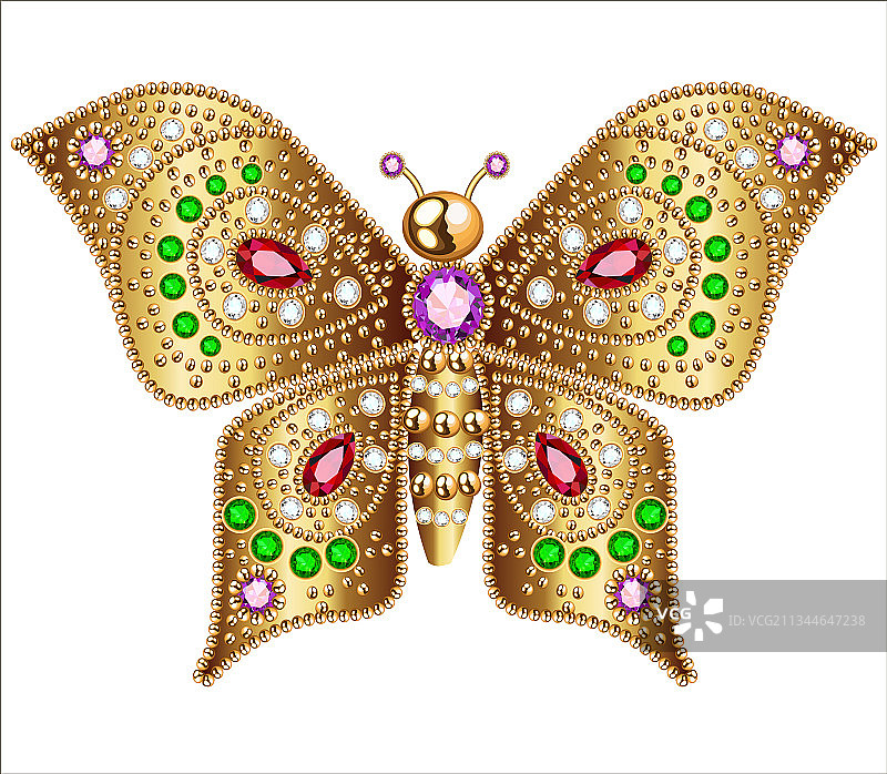 镶嵌宝石的金色蝴蝶珠宝图片素材