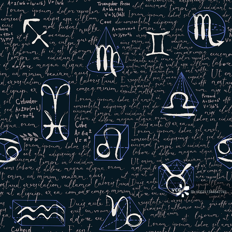 十二星座无缝图案与lorem ipsum文本图片素材