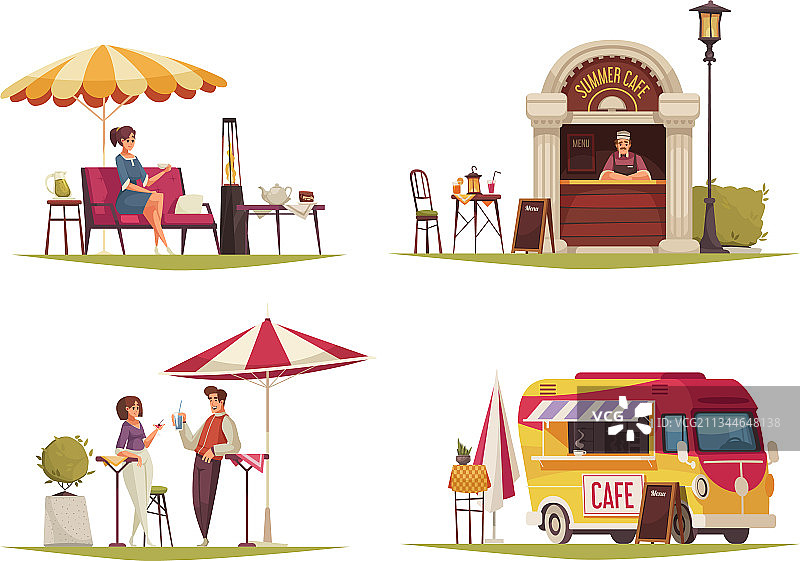 街头咖啡馆概念组合图片素材