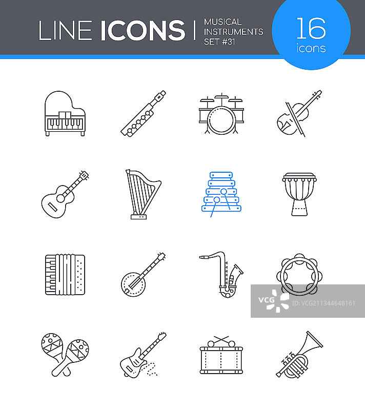 乐器线条设计风格图标集图片素材