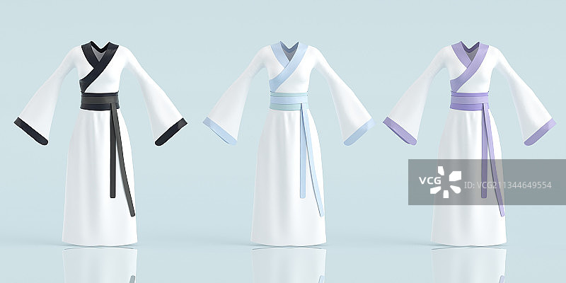 3D渲染的不同颜色风格的汉服图片素材