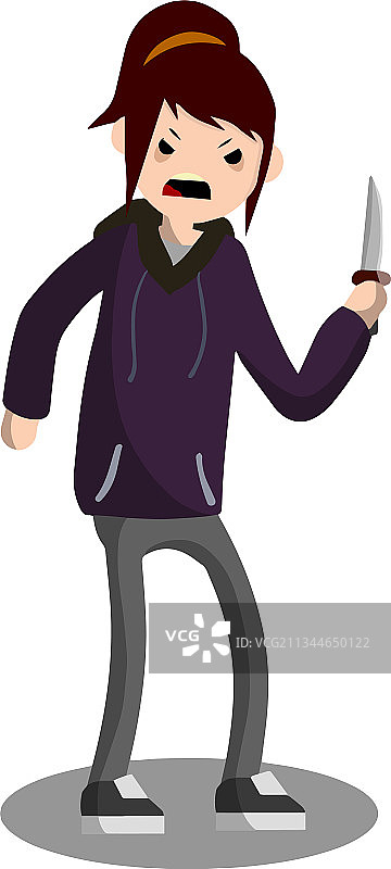 拿着刀的愤怒的年轻女人图片素材