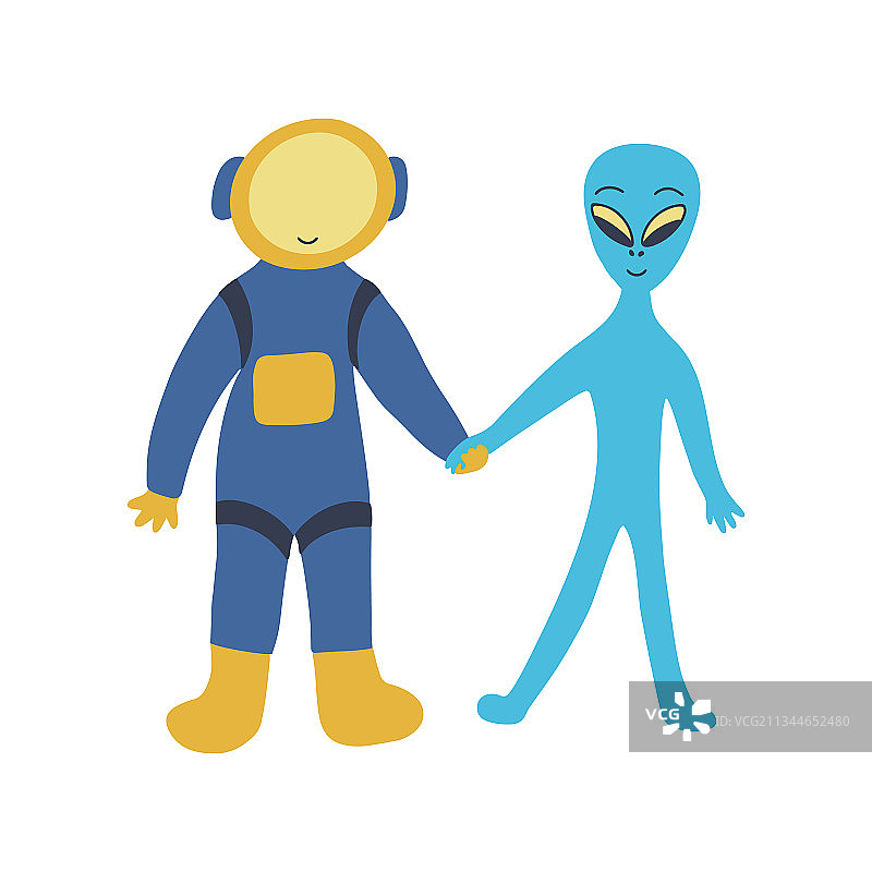 宇航员与外星人的友谊图片素材