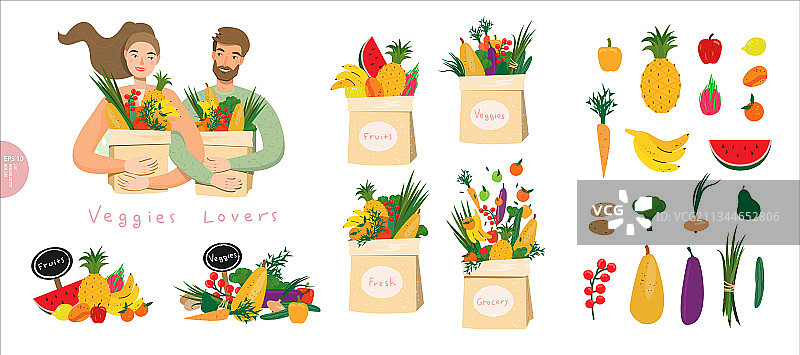 素食主义者和素食食品与快乐的人们图片素材