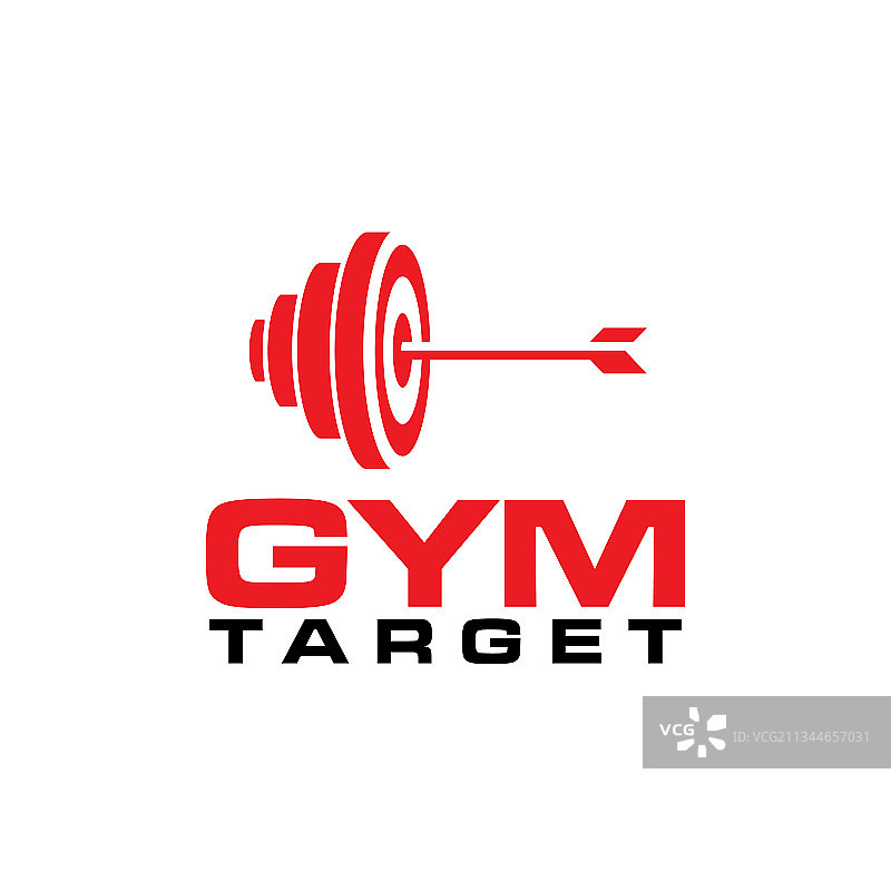 带有杠铃和靶心图标的独特健身房标志图片素材