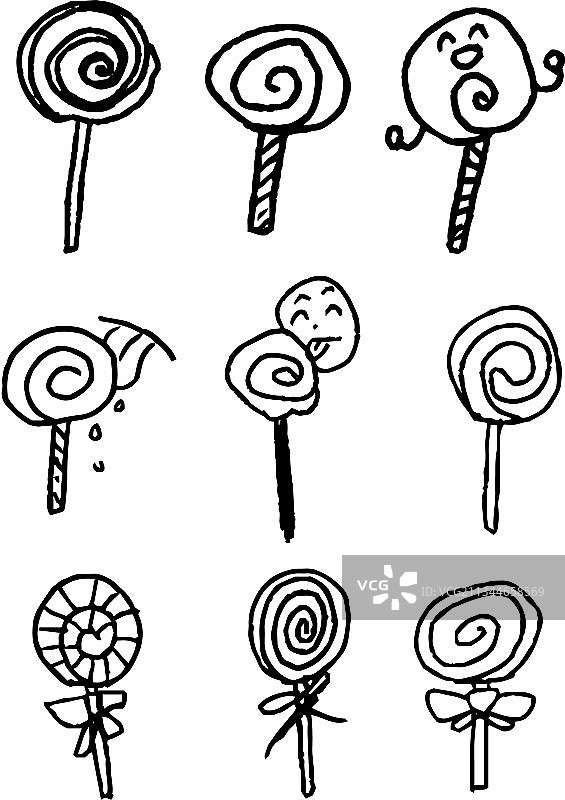 单色可爱棒棒糖涂鸦图片素材