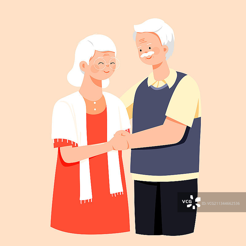 卡通亲子家人陪伴关爱老人家庭老年重阳节城市社区风景矢量插画图片素材