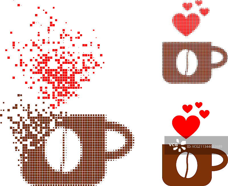 像素化波点风格爱心咖啡杯标志图片素材