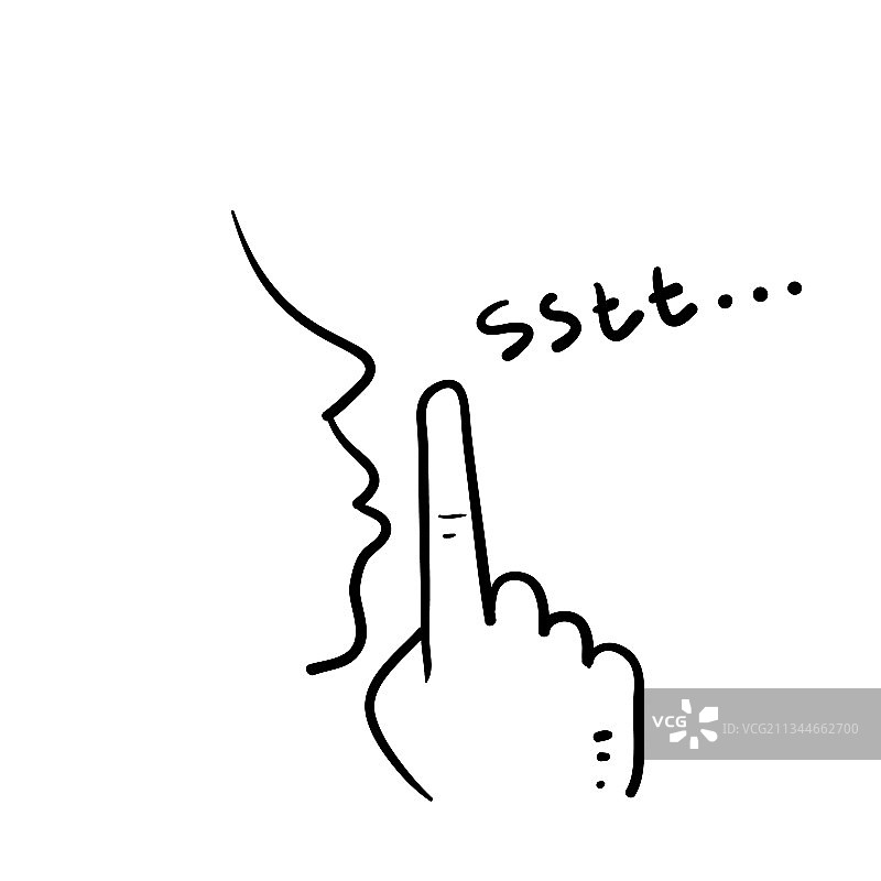 手绘涂鸦：手指放入口中图片素材