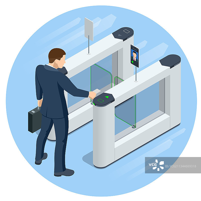 2.5D等距视角旋转栅门门禁设备图片素材