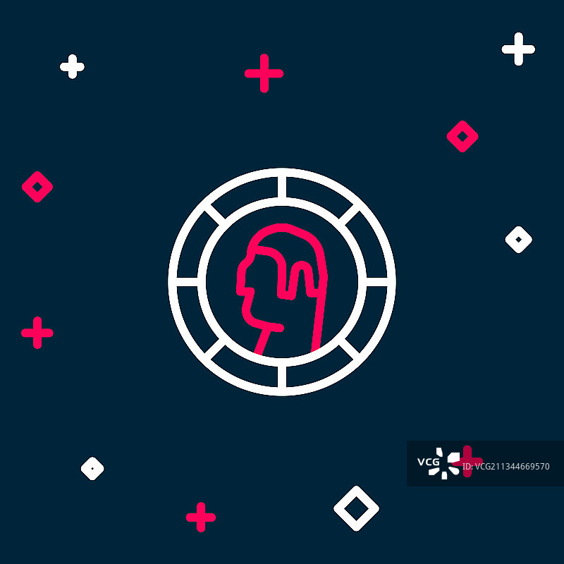 蓝色背景上的线条古希腊硬币图标图片素材