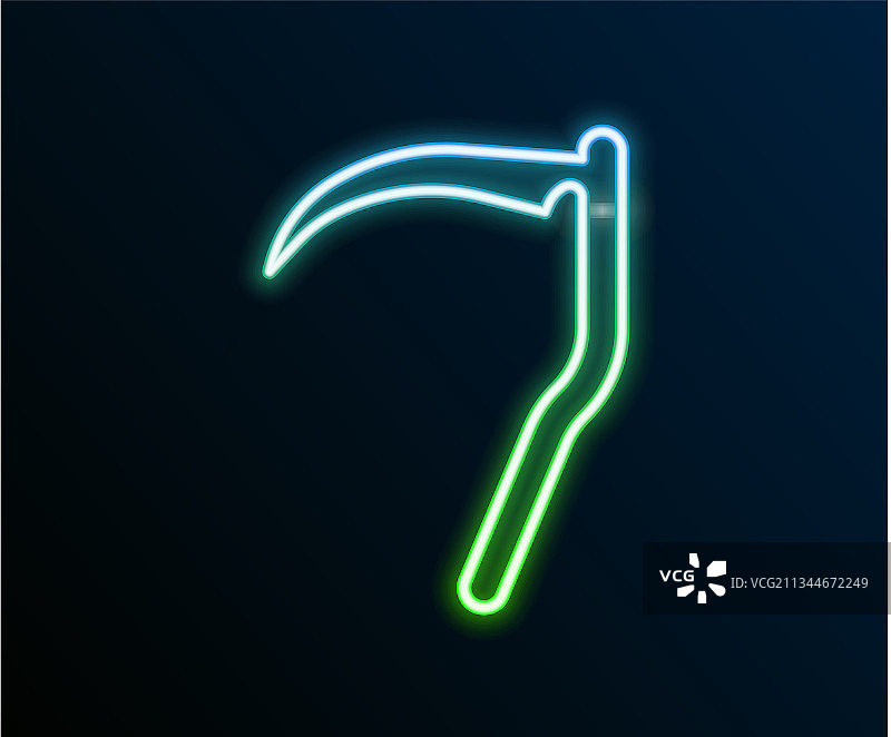 黑色背景上的发光霓虹灯镰刀图标图片素材