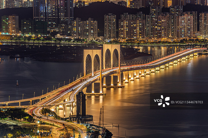 澳门西湾大桥夜景图片素材