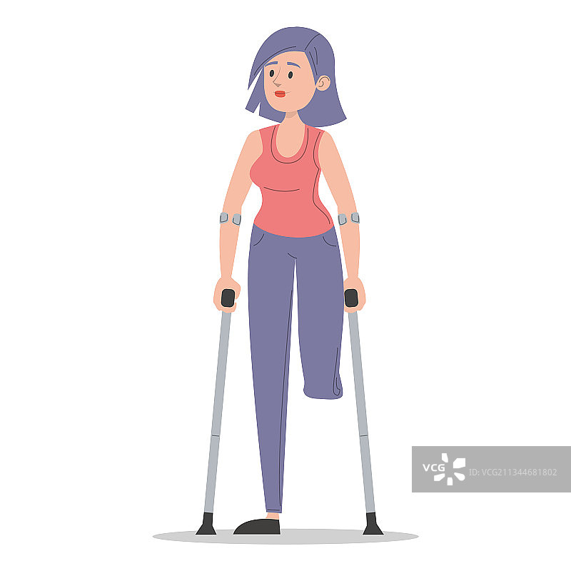 拄着拐杖的受伤年轻女人图片素材