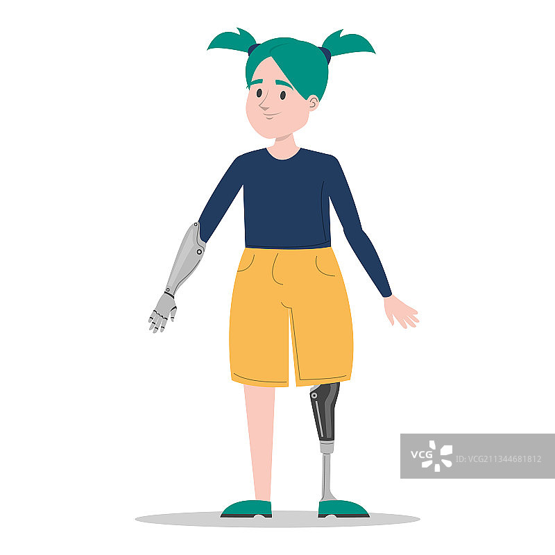 快乐的年轻女孩带着假肢图片素材