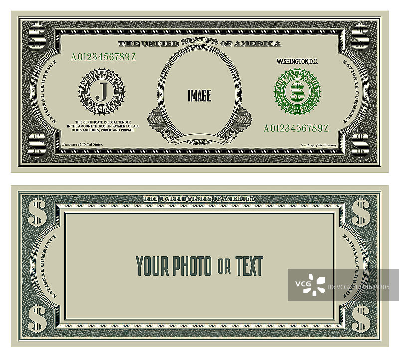 虚构纸币正反面样本图片素材