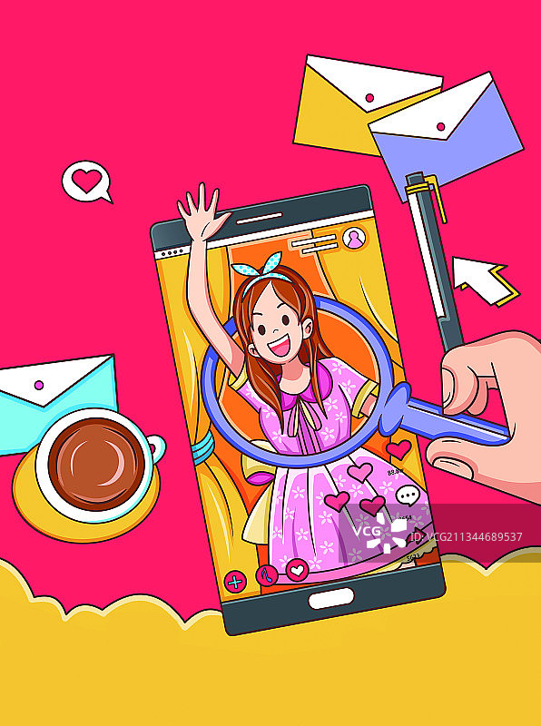 直播小姐姐手绘图片素材