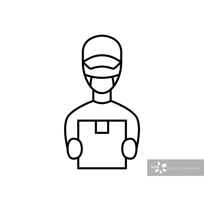 戴口罩的快递员线性图标安全送货图片素材