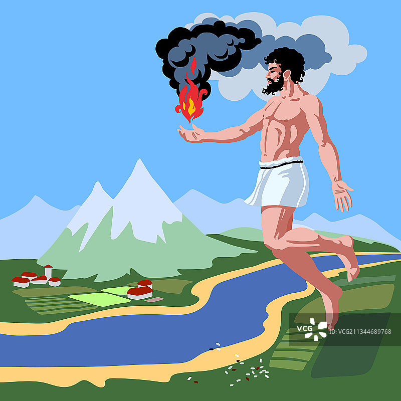 普罗米修斯盗火神话古希腊风景图片素材
