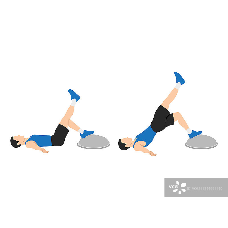 男人在平衡球上做单腿桥式髋部推举图片素材