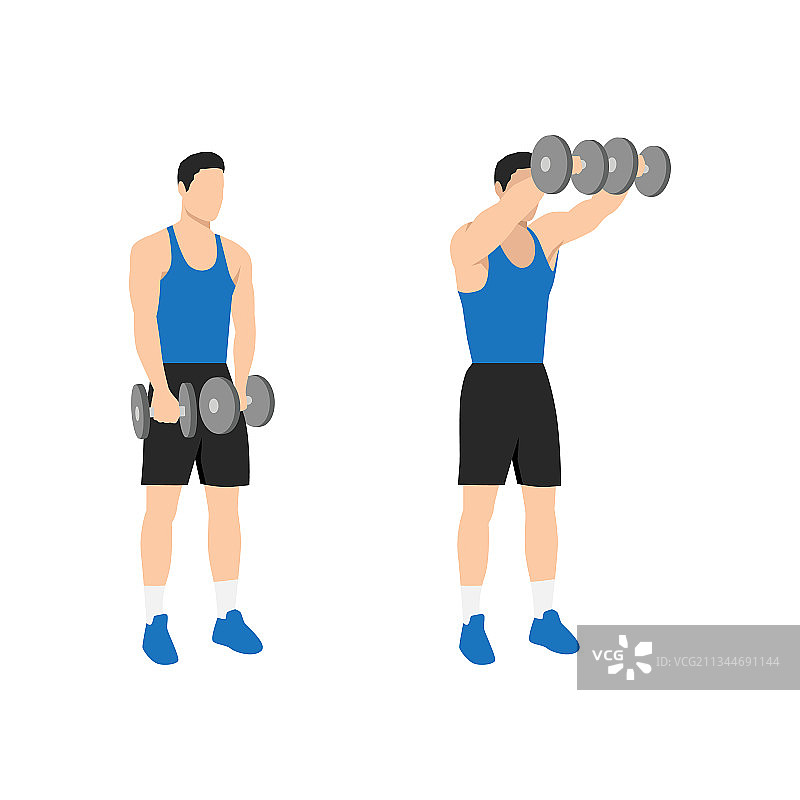 男人做双臂哑铃前平举图片素材