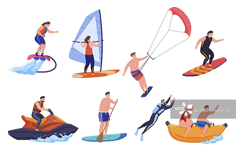 享受海滩运动的人们合集图片素材