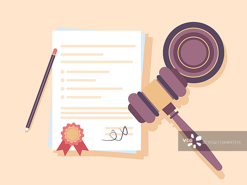 法律锤和审判书摆在一起矢量插画图片素材