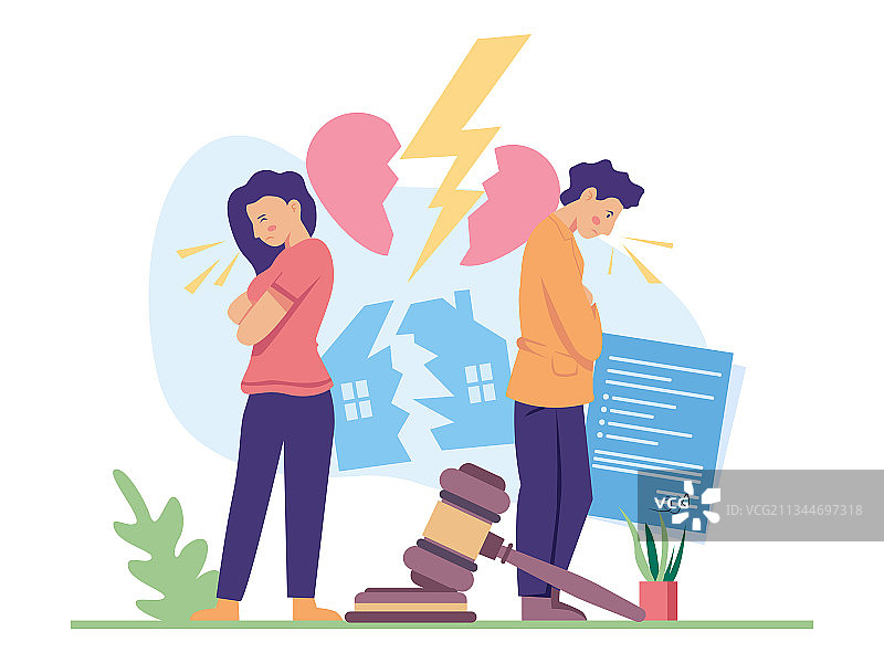 夫妻两人背对背吵架矢量插画图片素材