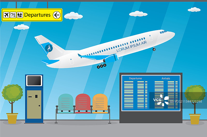 空旷的机场航站楼家具和内部图片素材