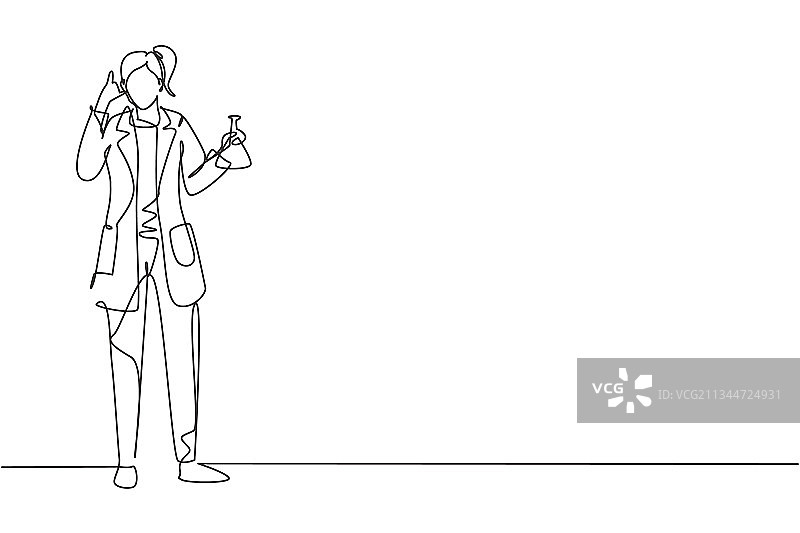 女科学家连续线条画图片素材