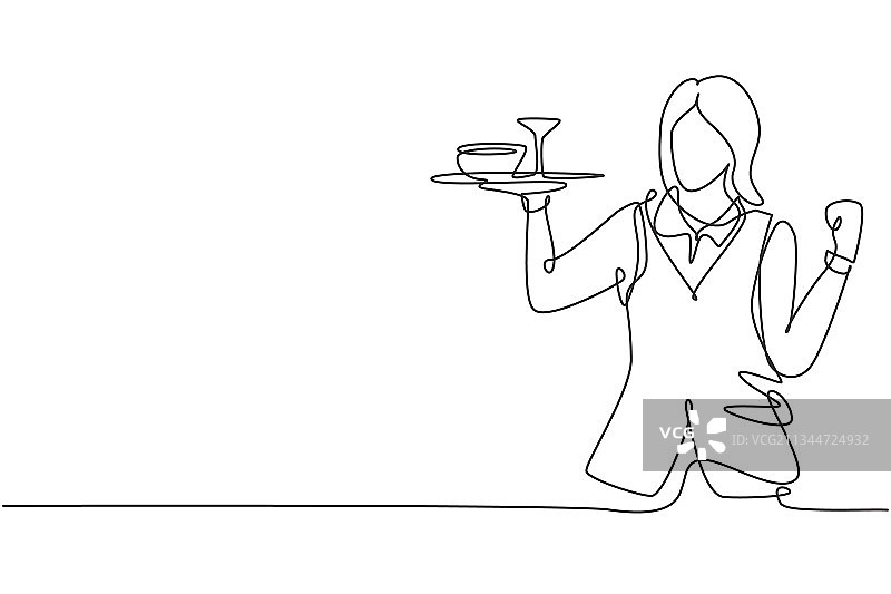 女服务员连续线条画图片素材