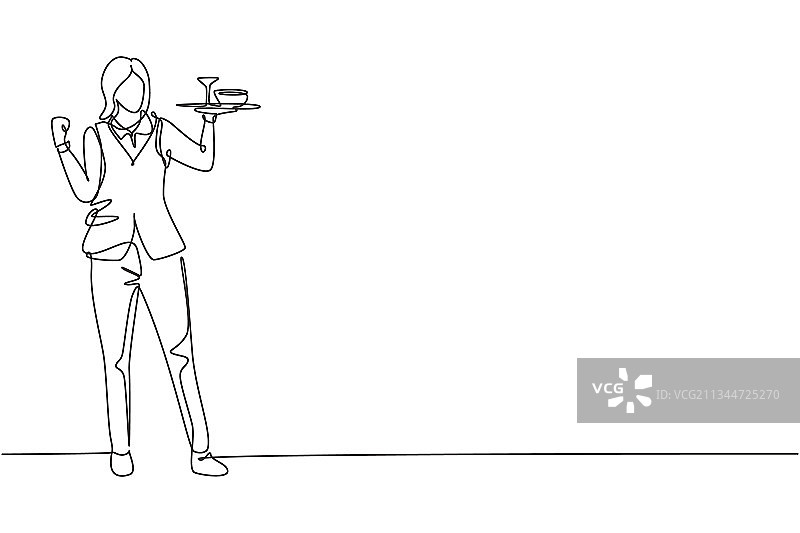单线绘画：女服务员站立图片素材