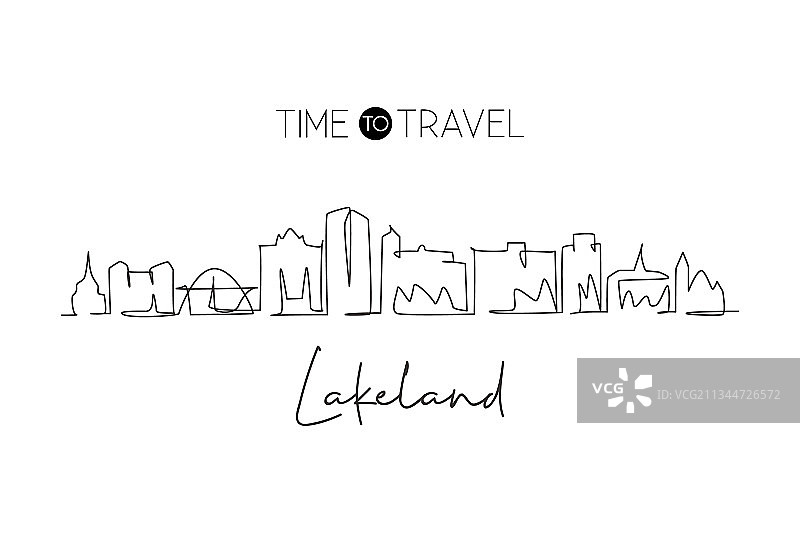 Lakeland市天际线的连续线条画图片素材