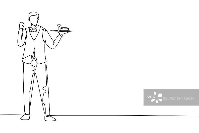 站立的男服务员连续单线绘画图片素材